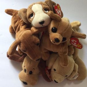 Set of 5 retired like new TY Beanie baby dogs